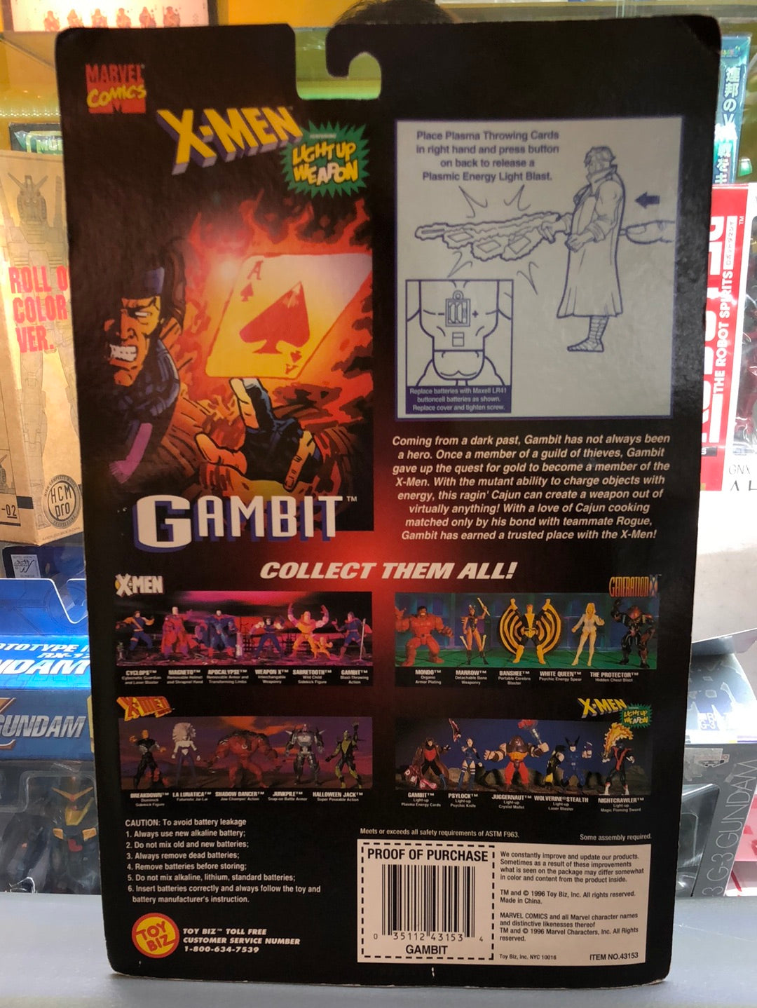 Marvel classics X-men Gambit with light up energy weapon