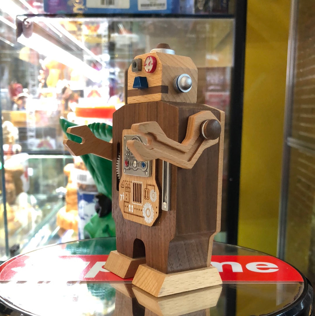 Wooden Robot Type Music Box can move forward peculiar